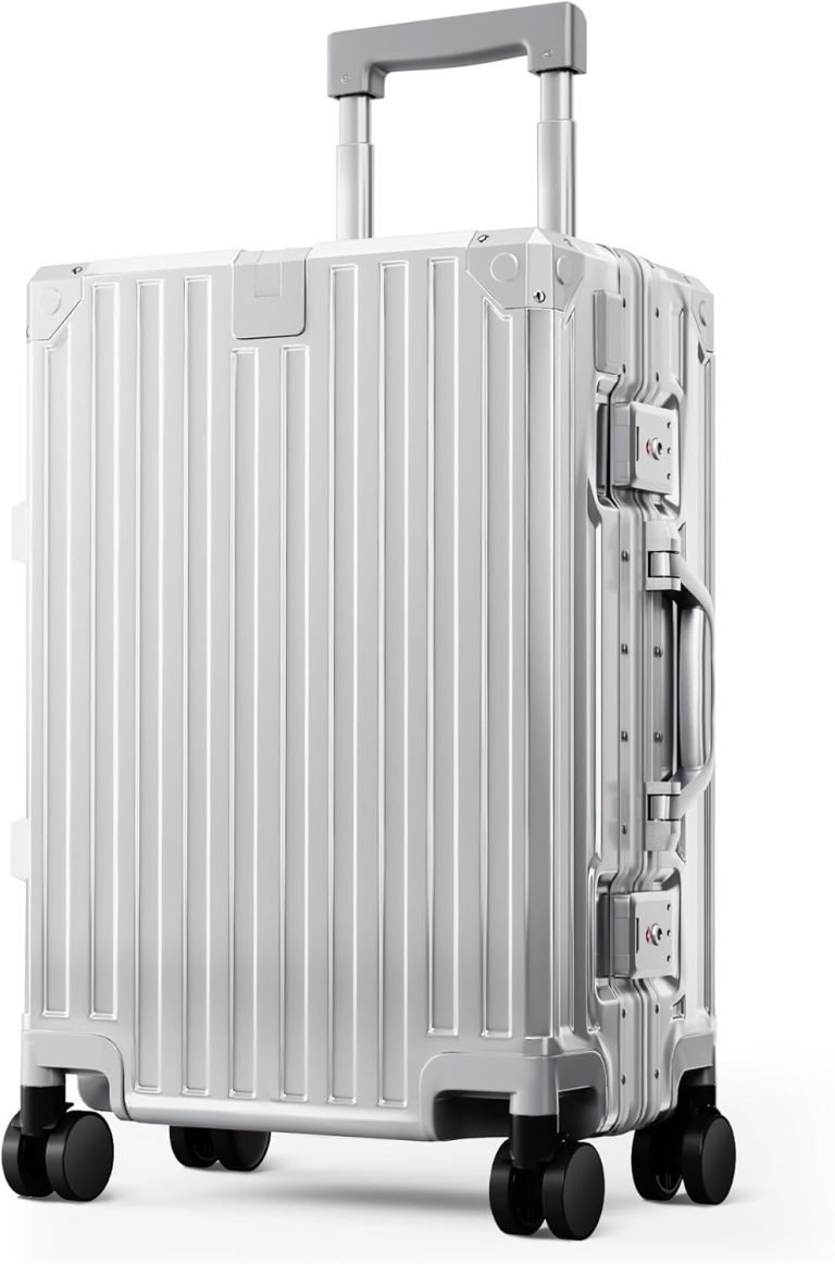 ALPHA CAMP Valise Cabine Valise Moyenne Rigide TSA Serrure Suitcase Argenté 37L