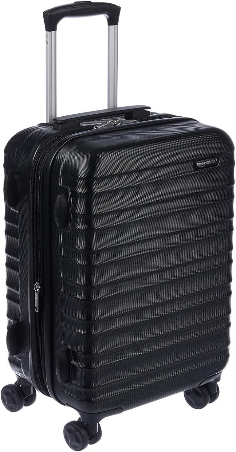 Amazon Basics Valise Rigide Petite - Bagage à Main Extensible ABS avec 4 Roulettes Doubles Pivotantes - Résistante aux Rayures et Légère - 55 x 37,5 x 25,5cm - Noir