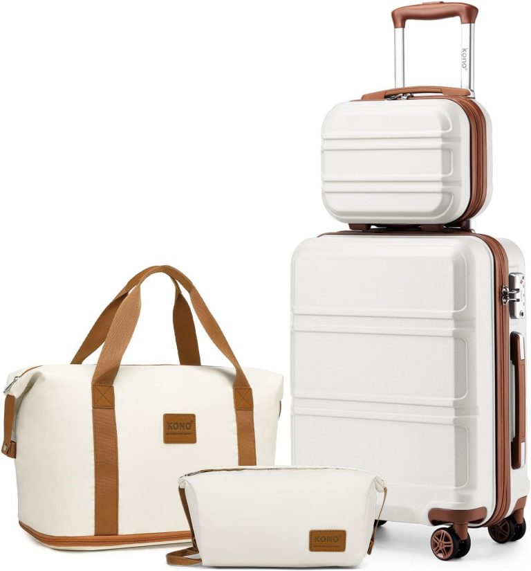 Kono Set de 4 Valises de Voyage Rigide Bagage Cabine 55cm avec Vanity Case, Trousse de Toilette et Sac de Voyage