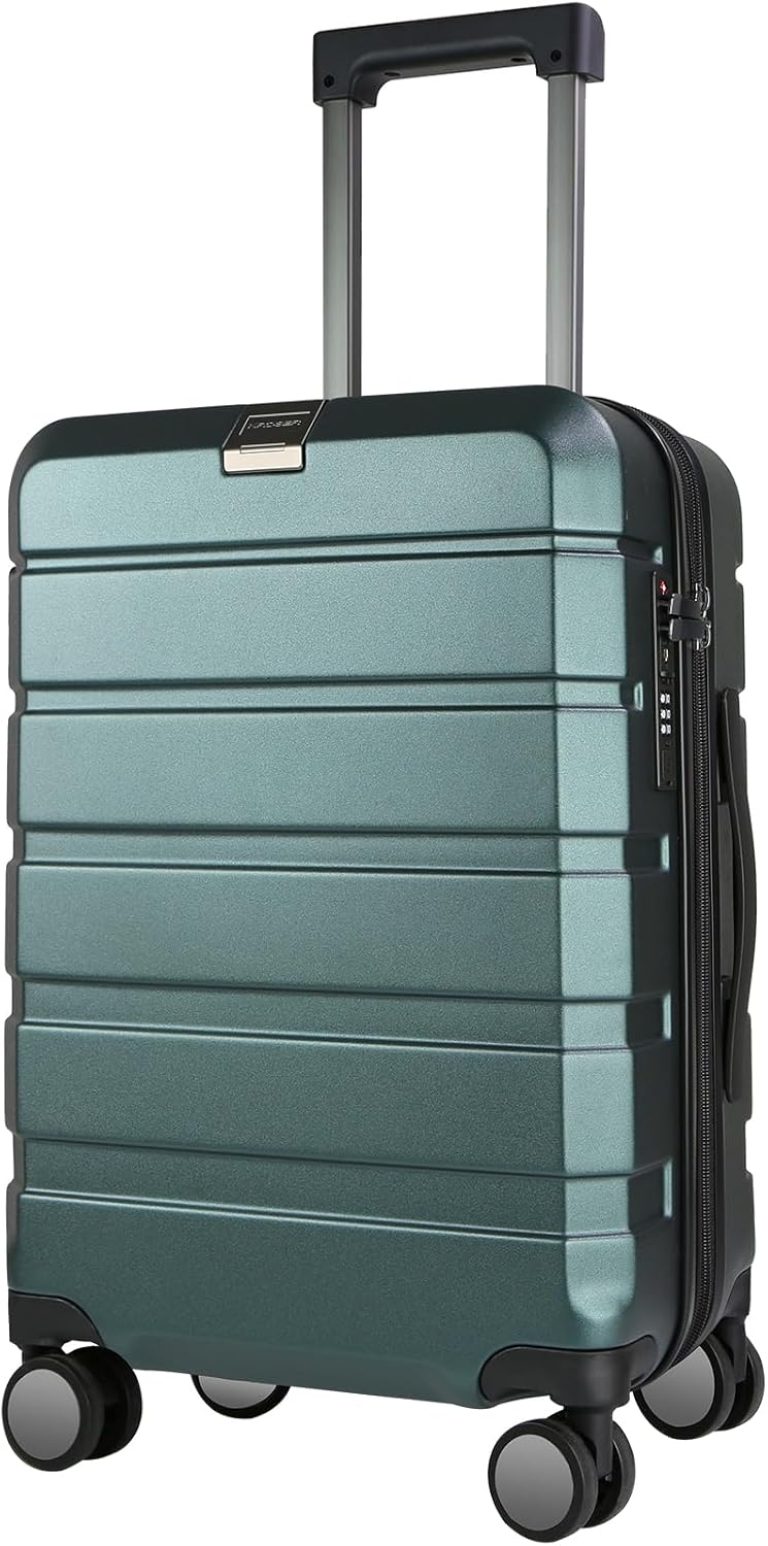 KROSER Valise Cabine 55x40x20 - Légère, Coque Rigide, Valise à roulettes avec 4 Roues et Serrure TSA intégrée, Valise à roulettes Robuste avec Port USB, Bagage à Main 20 Pouces, Vert foncé
