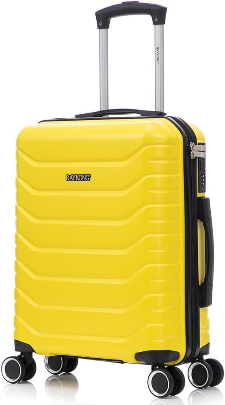 RAYKONG Valise Cabine 55x40x20cm (40L) Polycarbonate - Serrure intégrée - 20 Pouces - (RK12|Jaune)