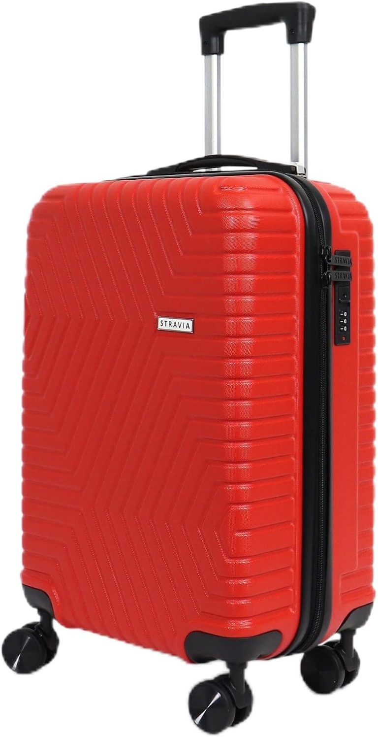 STRAVIA – Del – Valise Cabine 55 cm – Bagage à Main Avion – ABS Légère et Résistante – Serrure à Code Sécurisée – 4 Roues Double Ultra Fluides – Rouge – 55 x 36 x 24 cm